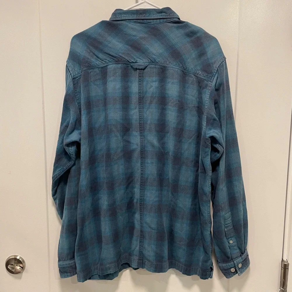 The North Face A5 Series Mens Large Blue Plaid Cotton Flannel Button Down Shirt